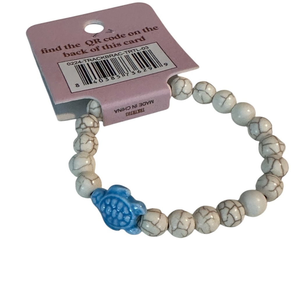Simply Southern Turtle Tracker Beaded Bracelet White Marbled & Blue NWT